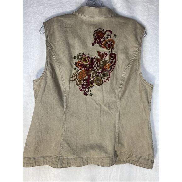 Christopher & Banks Embroidered Vest Beige Denim Studded Fall Floral Button L - Picture 11 of 11
